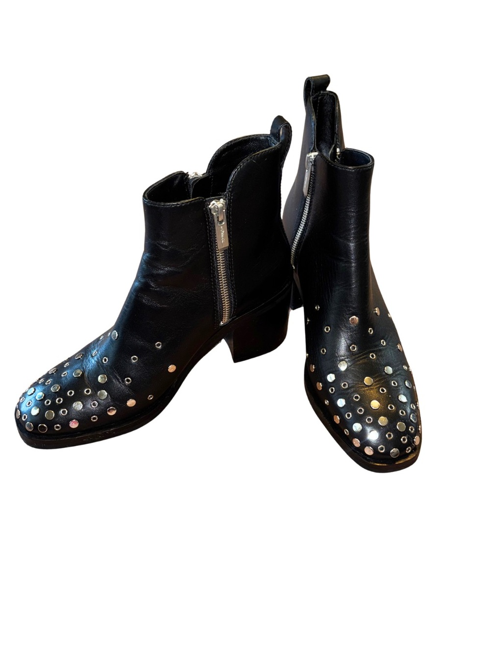3.1 Phillip Lim Black Leather Studded Ankle Booties with Side Zipper